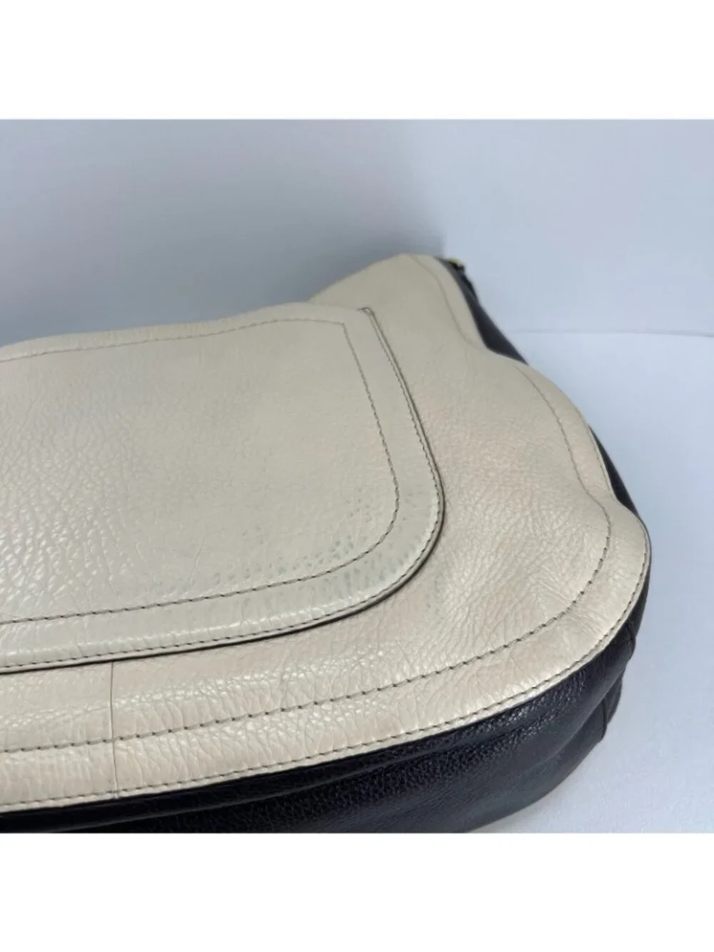 Tory Burch Sammy Hobo Shoulder Bag Womens Pebbled Leather Cream Black Colorblock